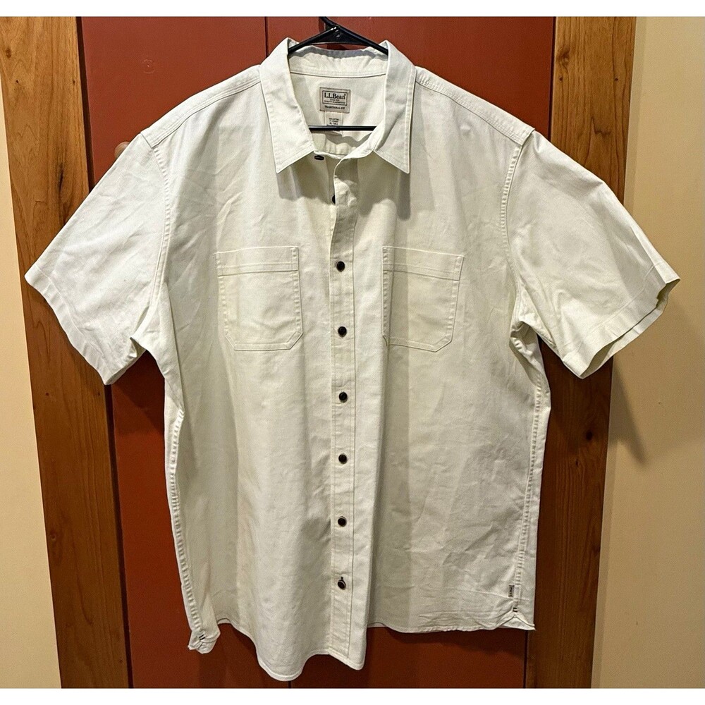 L.L. Bean Men’s Sunwashed Canvas short sleeve button down OFF WHITE size XL-tall